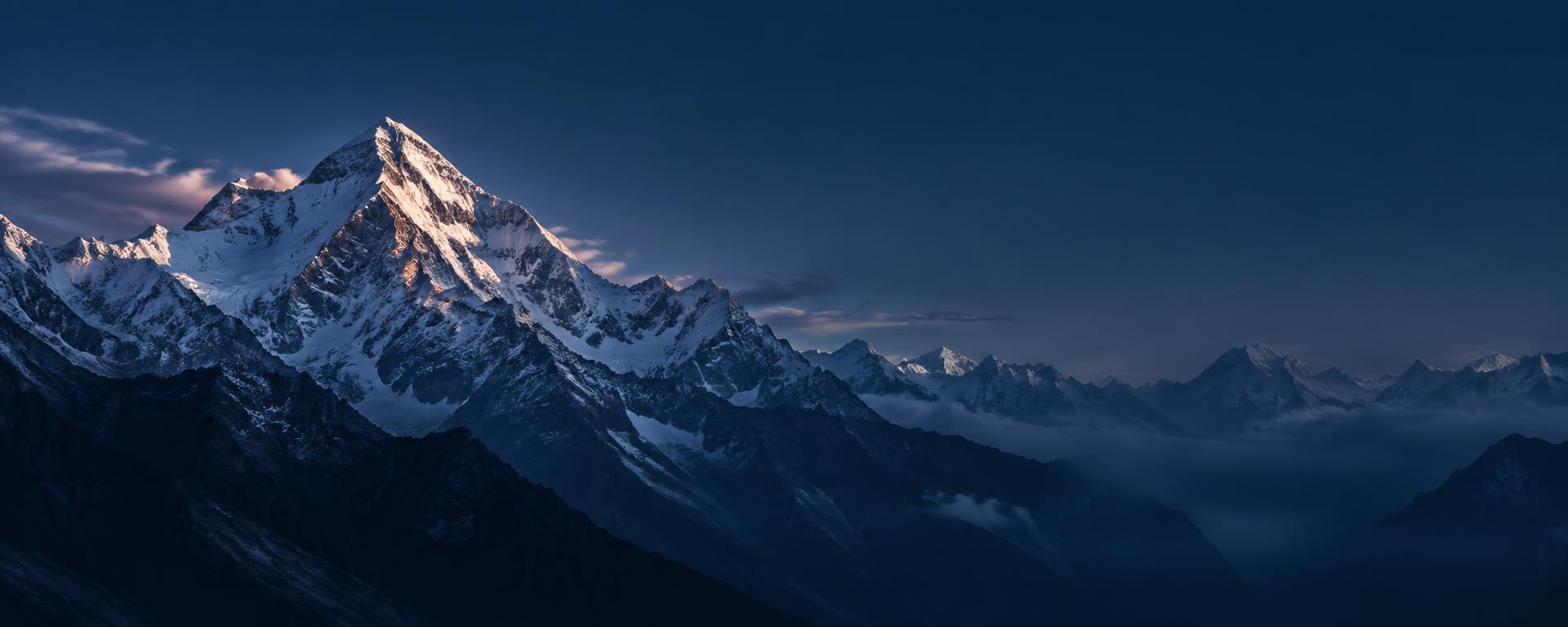 Himalayan mountain peak at blue hour